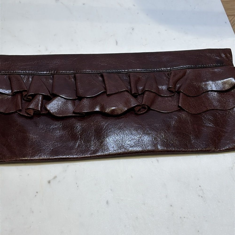 Hobo International Vintage Clutch Ruffle Brown